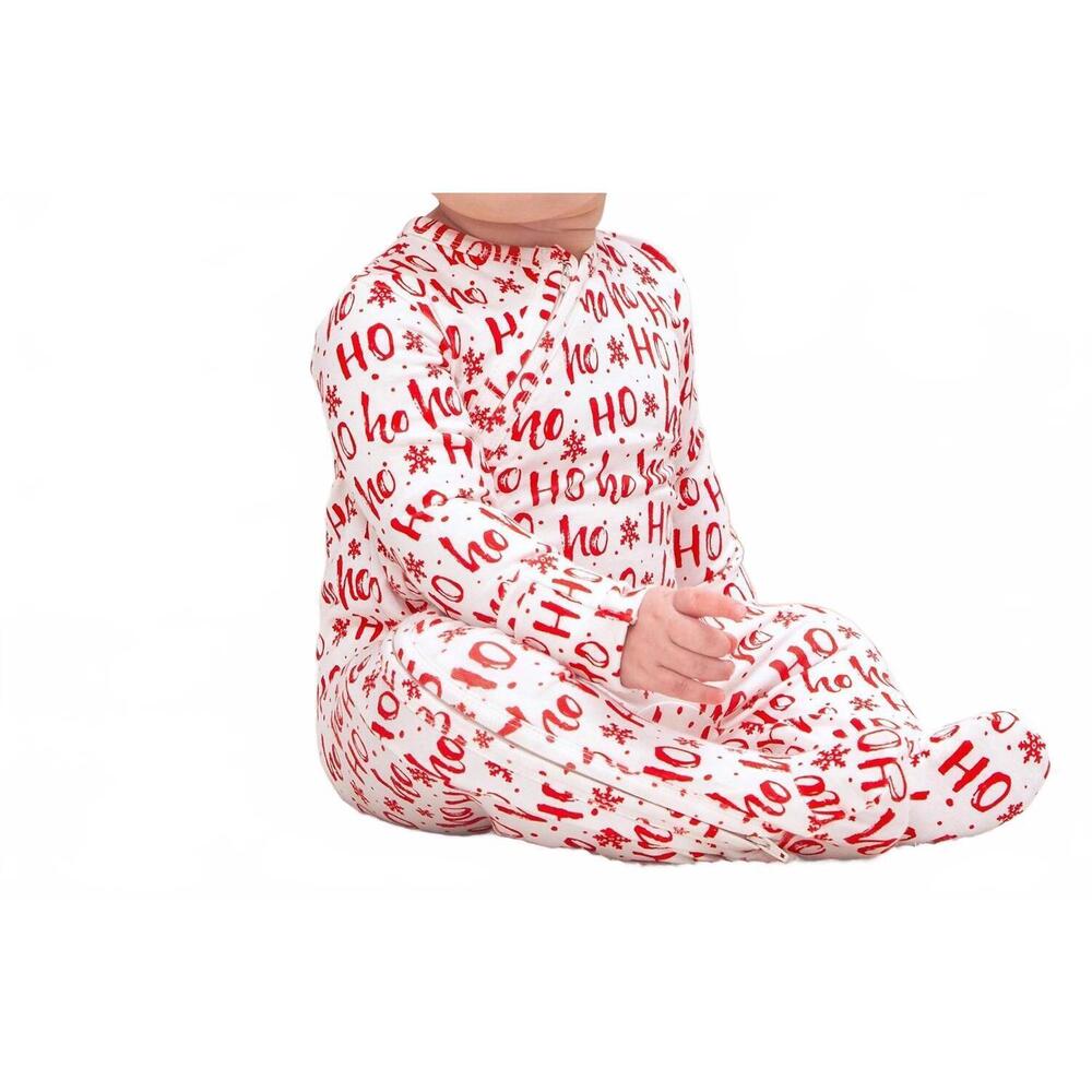 NEW TESA BABE baby ho ho ho zipper footed romper in red/ivory